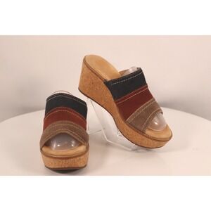Clarks Artisan Ainsley Lily Multi Color Suede Cork Wedge Sandal Shoes Womens 8M